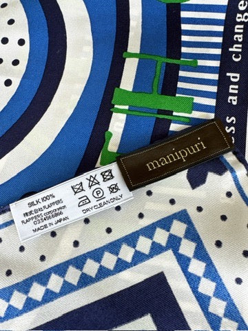manipuri スカーフ付き巾着バッグ / デイジーバンダナ ブルー