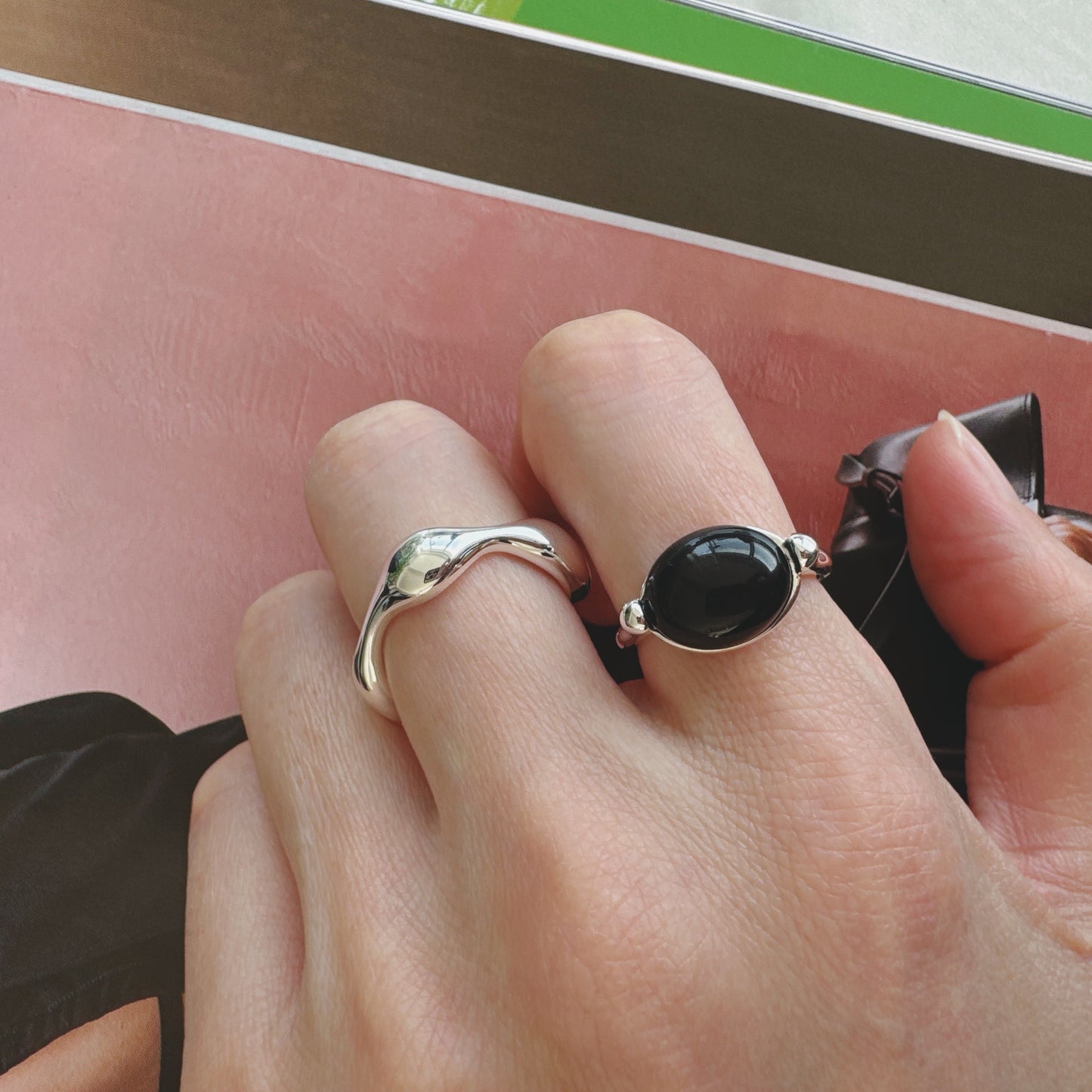 Black & Wave Silver Ring【set】ブラック&ウェーブシルバーリング【セット】