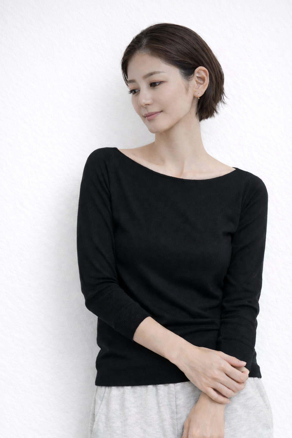 ウォッシャブルシルク 七分袖カットソー（ポートネック）