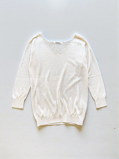 ウォッシャブルシルク 七分袖カットソー（Vネック）