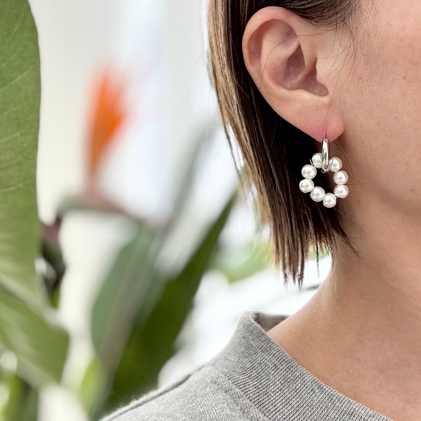 Asymmetry Perl Hoop Pierce　アシンメトリーパールフープピアス