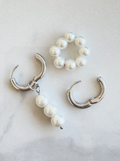 Asymmetry Perl Hoop Pierce　アシンメトリーパールフープピアス