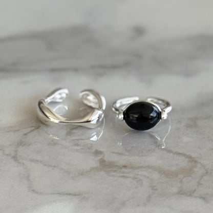 Black & Wave Silver Ring【set】ブラック＆ウェーブシルバーリング【セット】